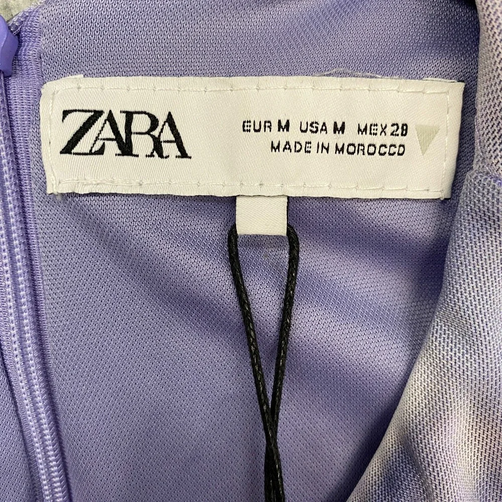 Zara Mesh Dress Womens Medium Cut Out Open Back Ruched Tie Dye Lavender - Picture 8 of 13